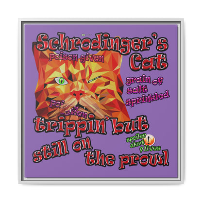 schrodinger's cat - framed canvas art (light purple)