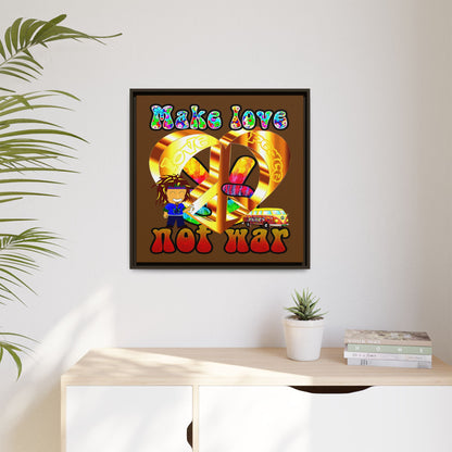 love peace - framed canvas art (brown)