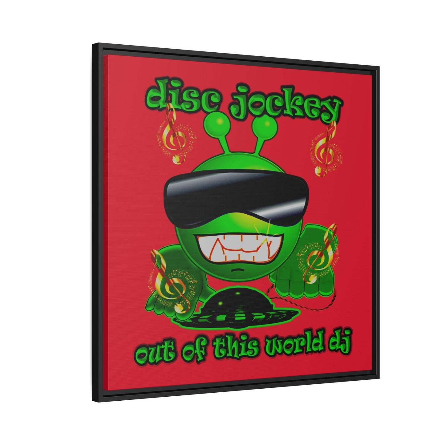 disc jockey - framed canvas art (dark red)