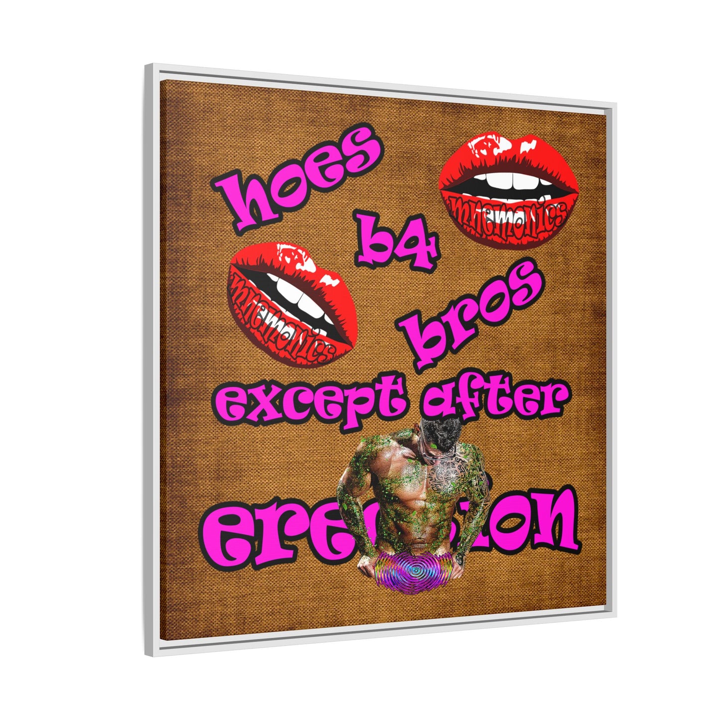 hoes b4 bros - framed canvas art (brown papyrus)