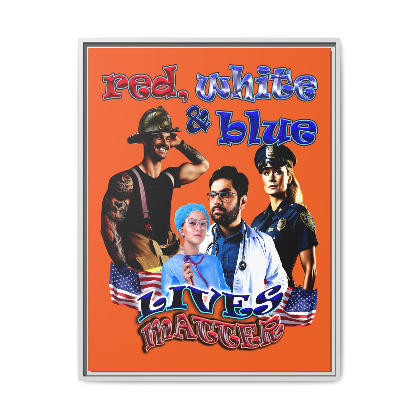 rw&b lives matter - framed canvas art (orange)