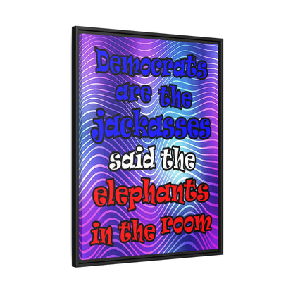 donkeys and elephants - framed canvas art (purple wave)