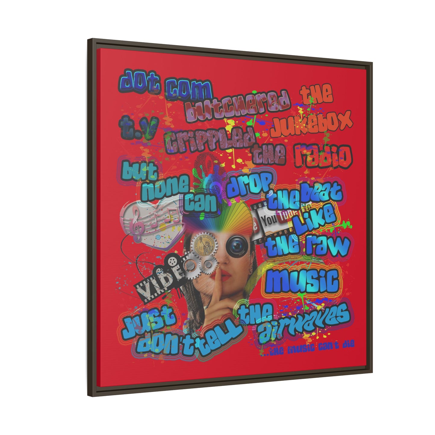 drop the beat - framed canvas art (dark red)