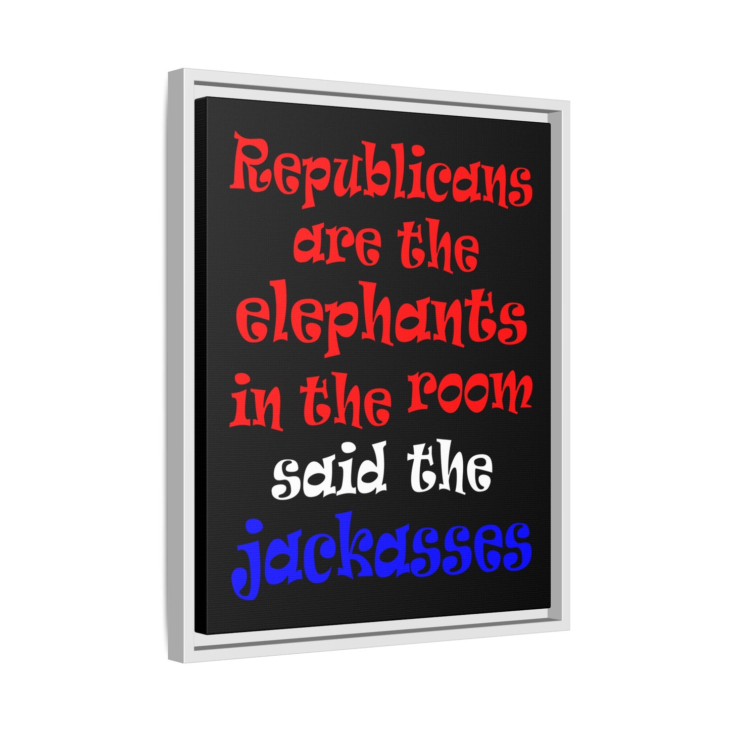 donkeys and elephants - framed canvas art (black)
