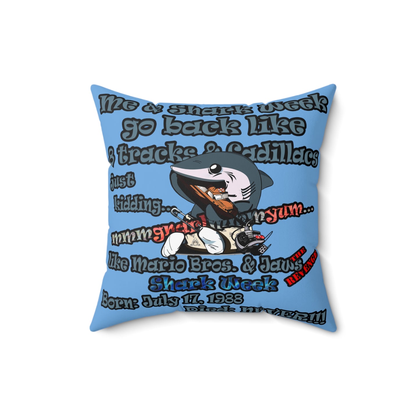 shark week - Spun Polyester Square Pillow - (light blue)