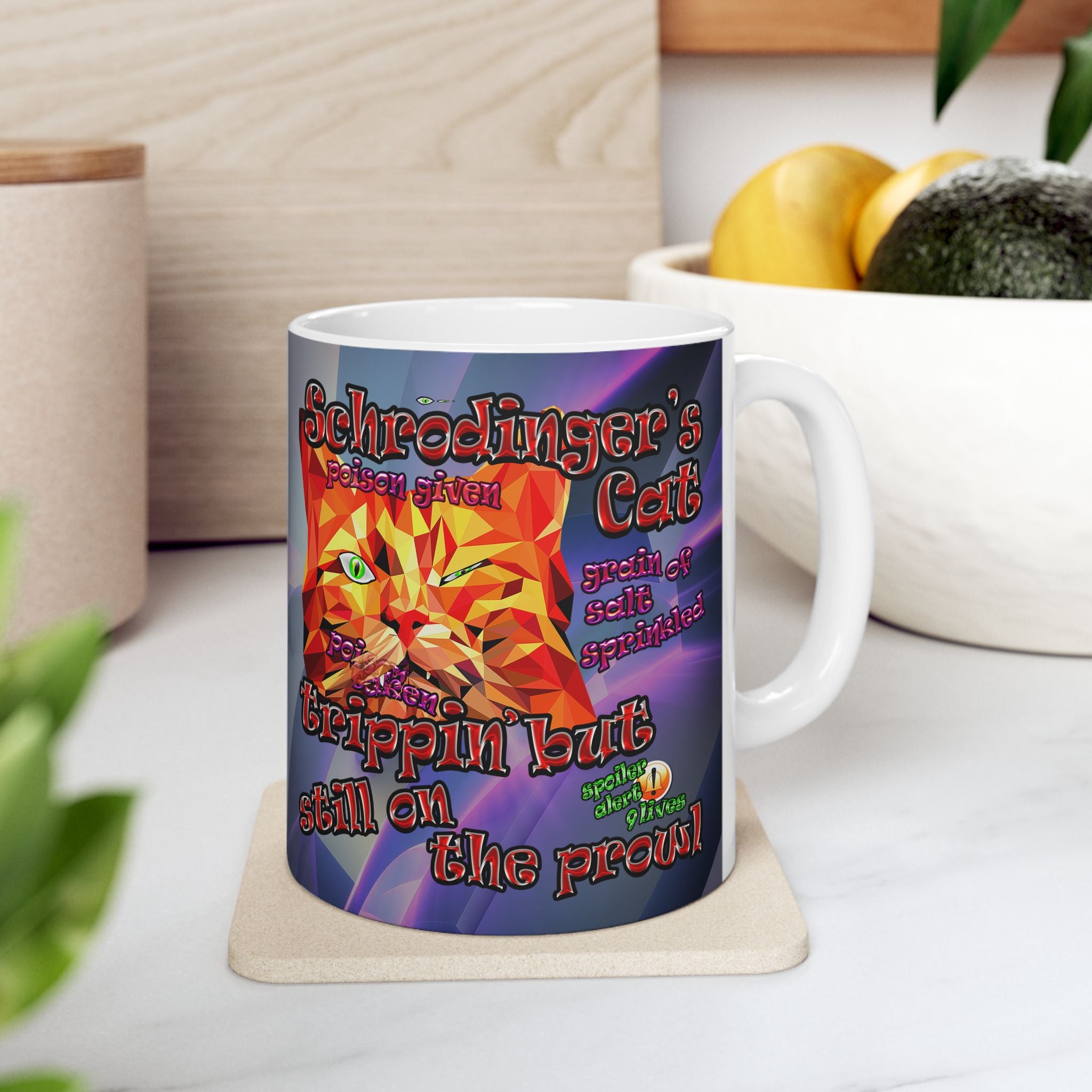 schrodinger's cat - White Mug (grey-pink wave)