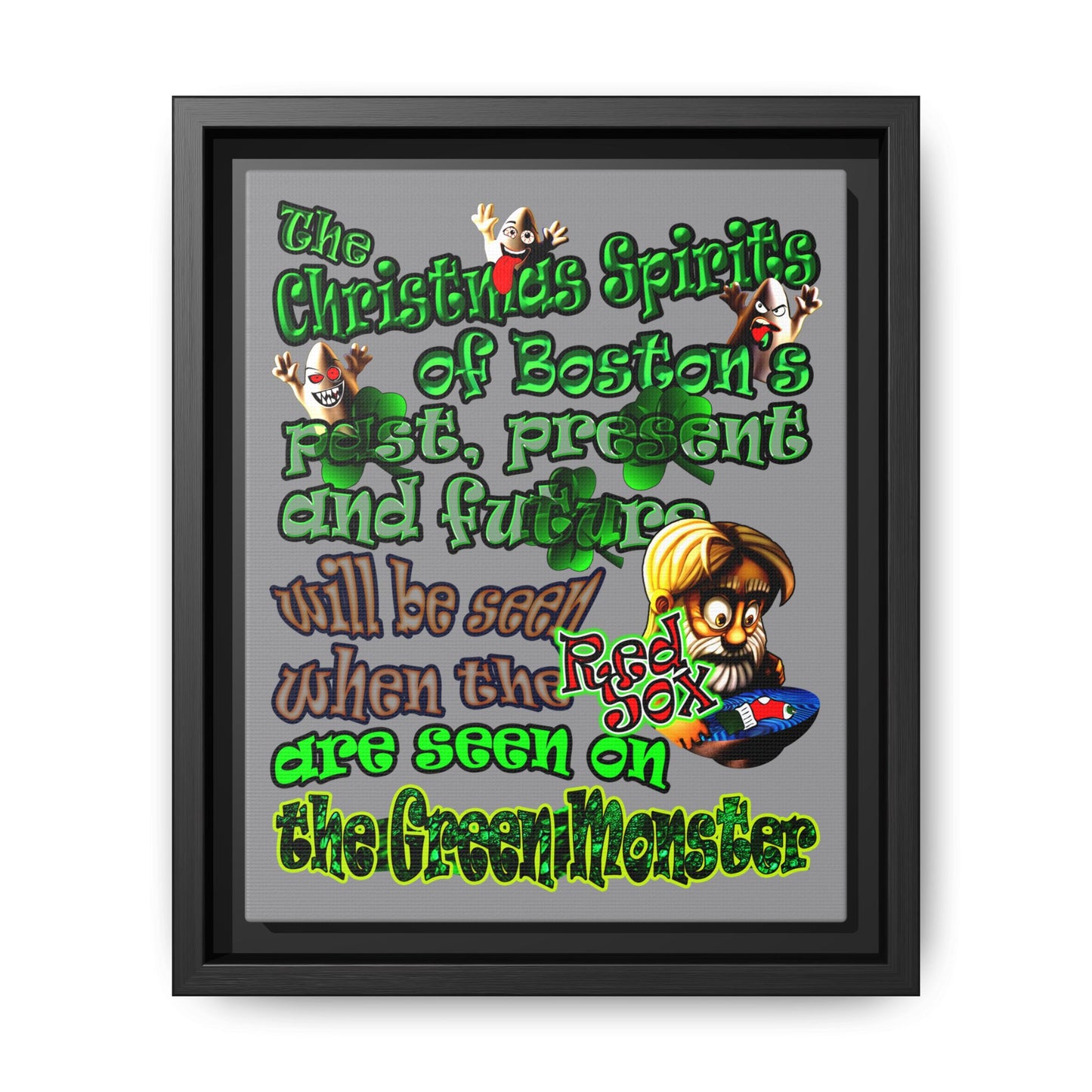 christmas spirits of boston - framed canvas art (grey)