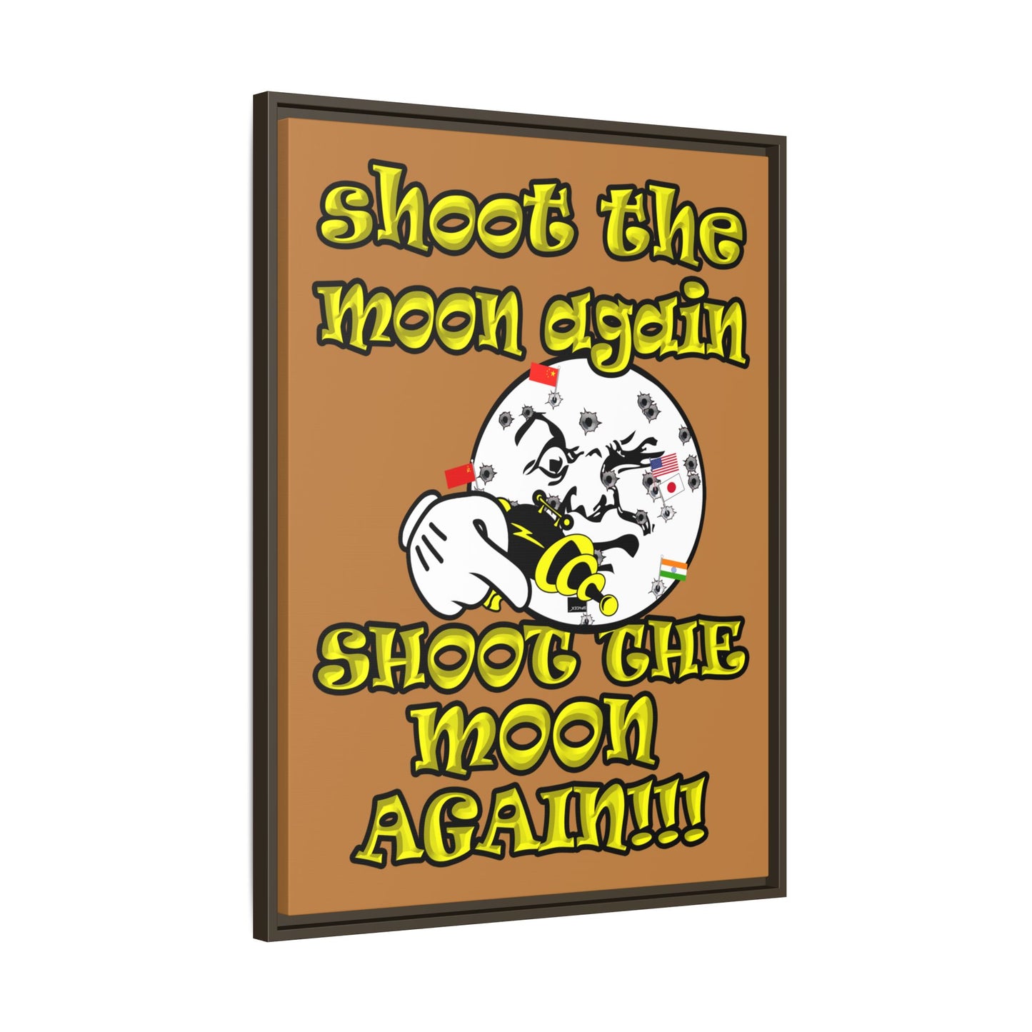 shoot the moon again - framed canvas art (light brown)