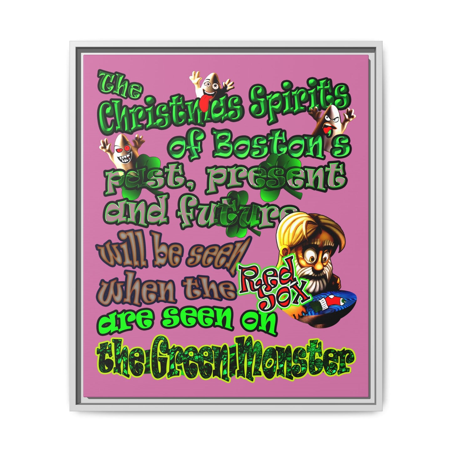 christmas spirits of boston - framed canvas art (light pink)