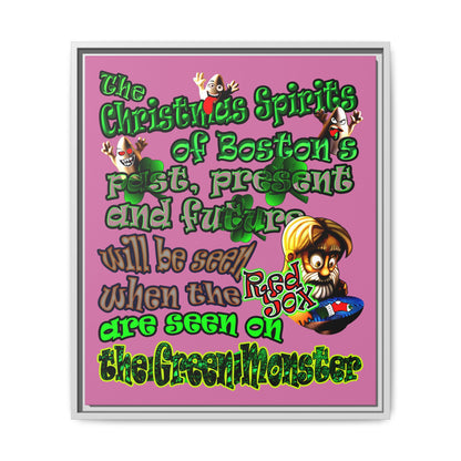 christmas spirits of boston - framed canvas art (light pink)