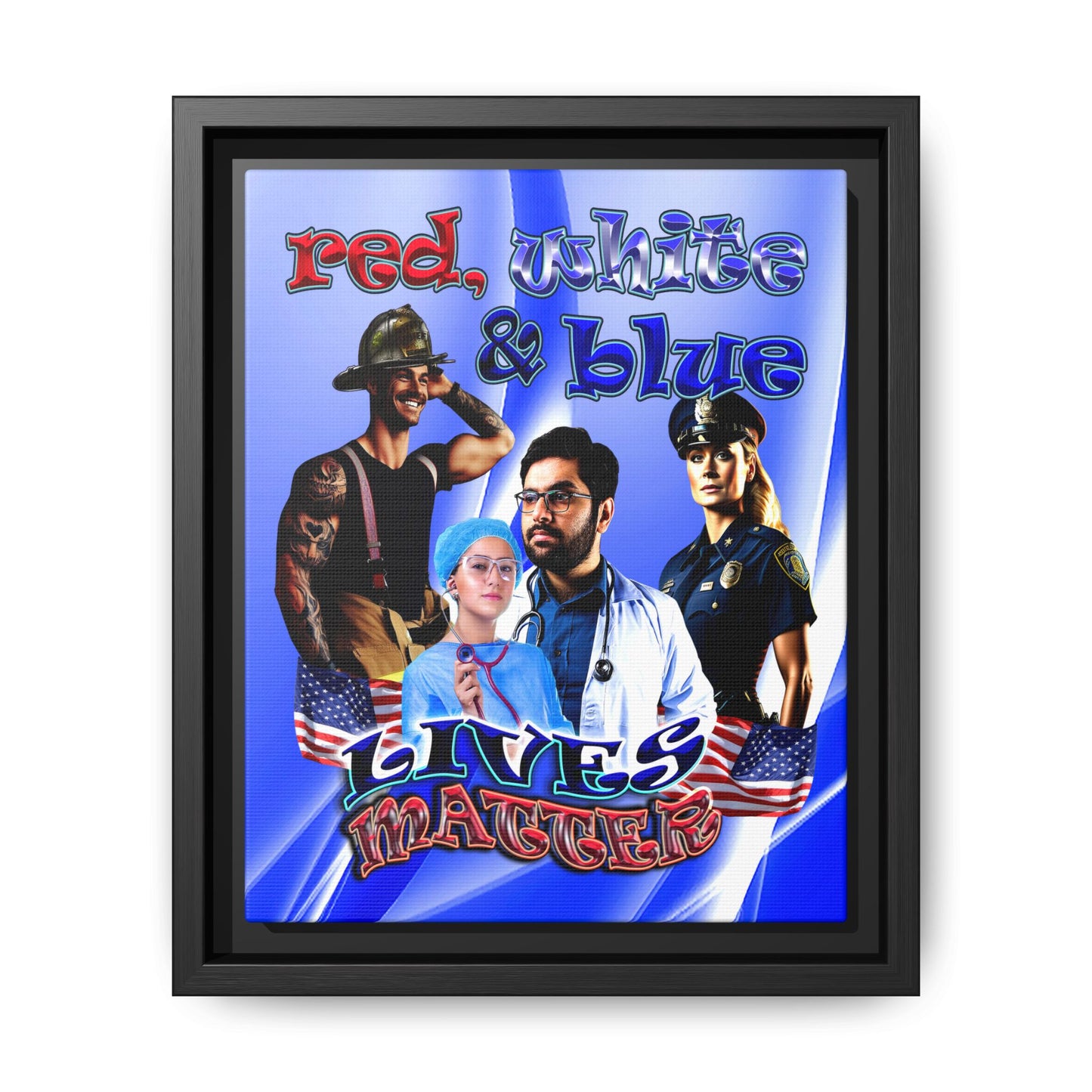 rw&b lives matter - framed canvas art (blue-white wave)