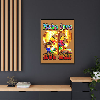love peace - framed canvas art (light brown)