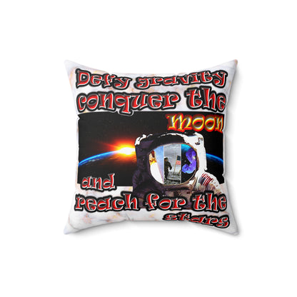 defy conquer reach - Spun Polyester Square Pillow - (white marble)