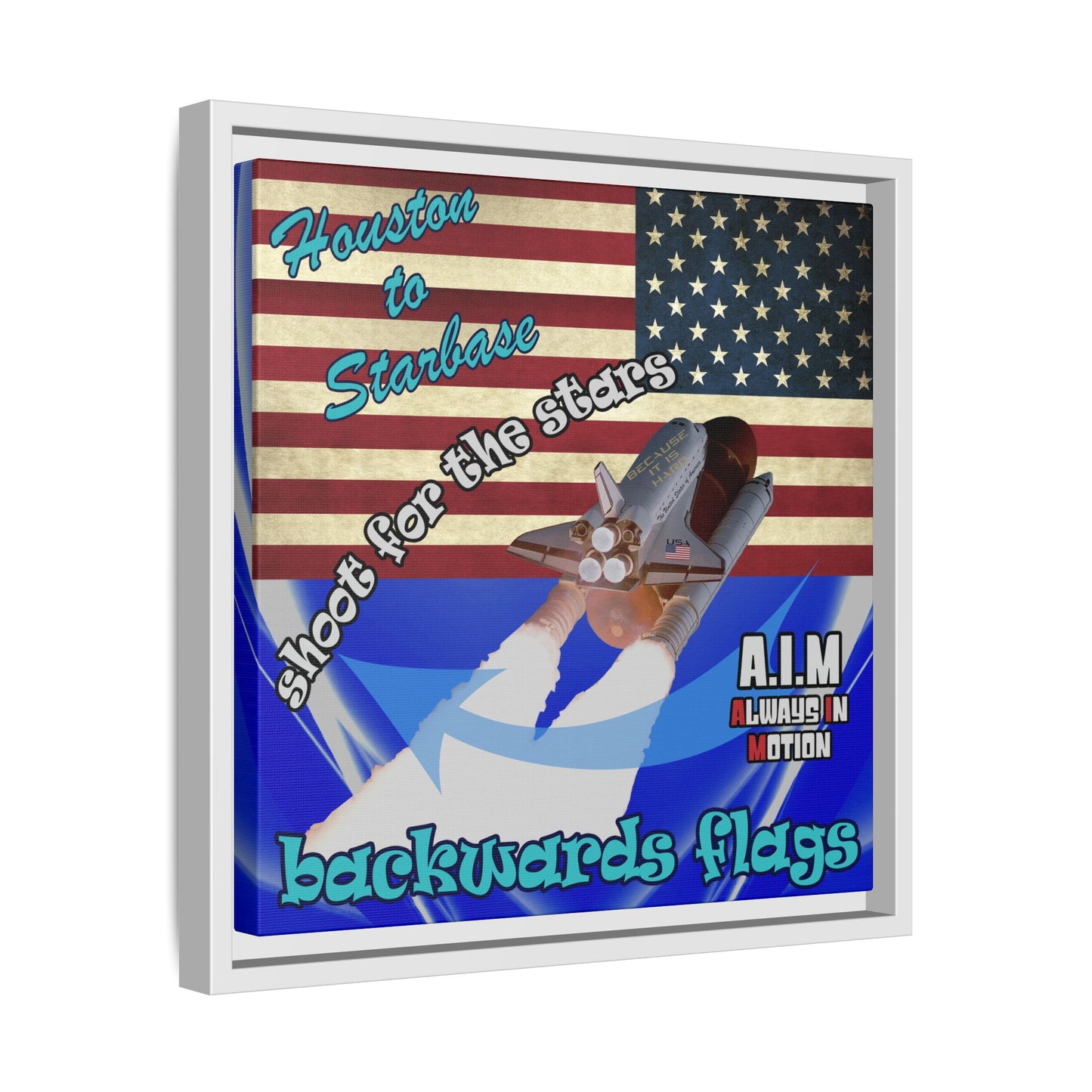 shoot for the stars - framed canvas art (blue-white wave)
