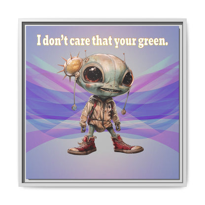 I don't care that your green - framed canvas art (light blue-pink wave)