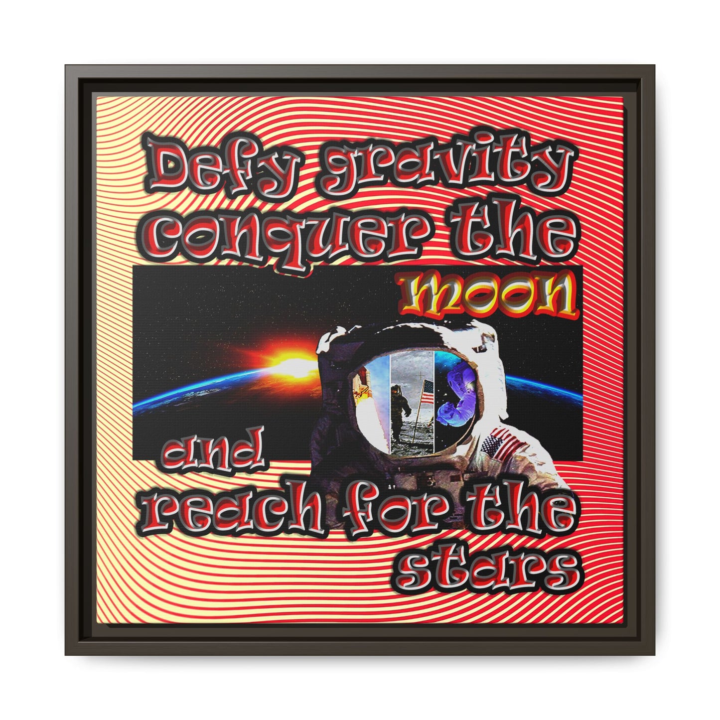 defy conquer reach - framed canvas art (yellow-orange wave)