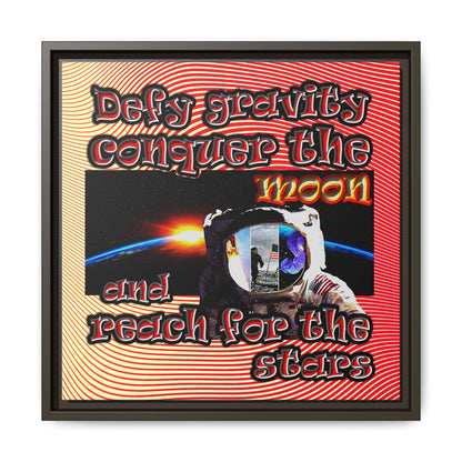defy conquer reach - framed canvas art (yellow-orange wave)