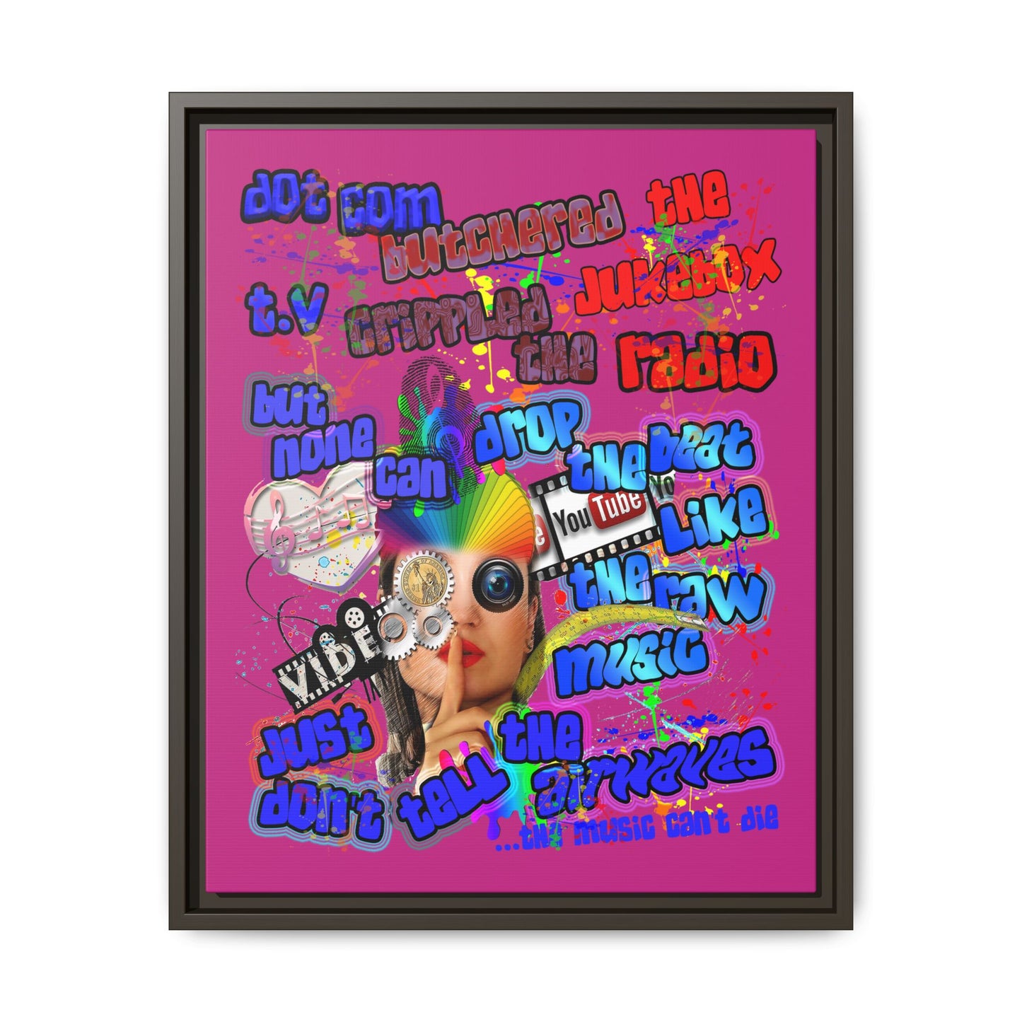 drop the beat - framed canvas art (pink)