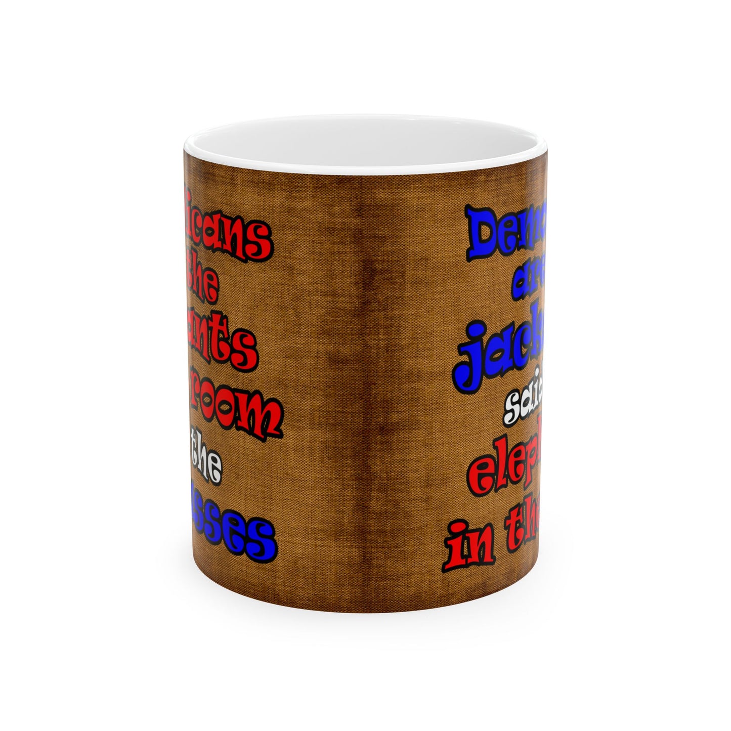 donkeys and elephants - White Mug (brown papyrus)