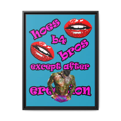 hoes b4 bros - framed canvas art (turquoise)