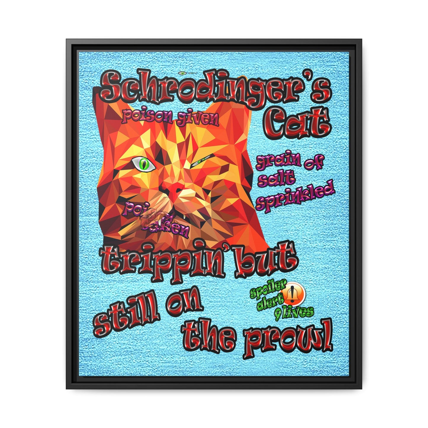 schrodinger's cat - framed canvas art (faded blue)