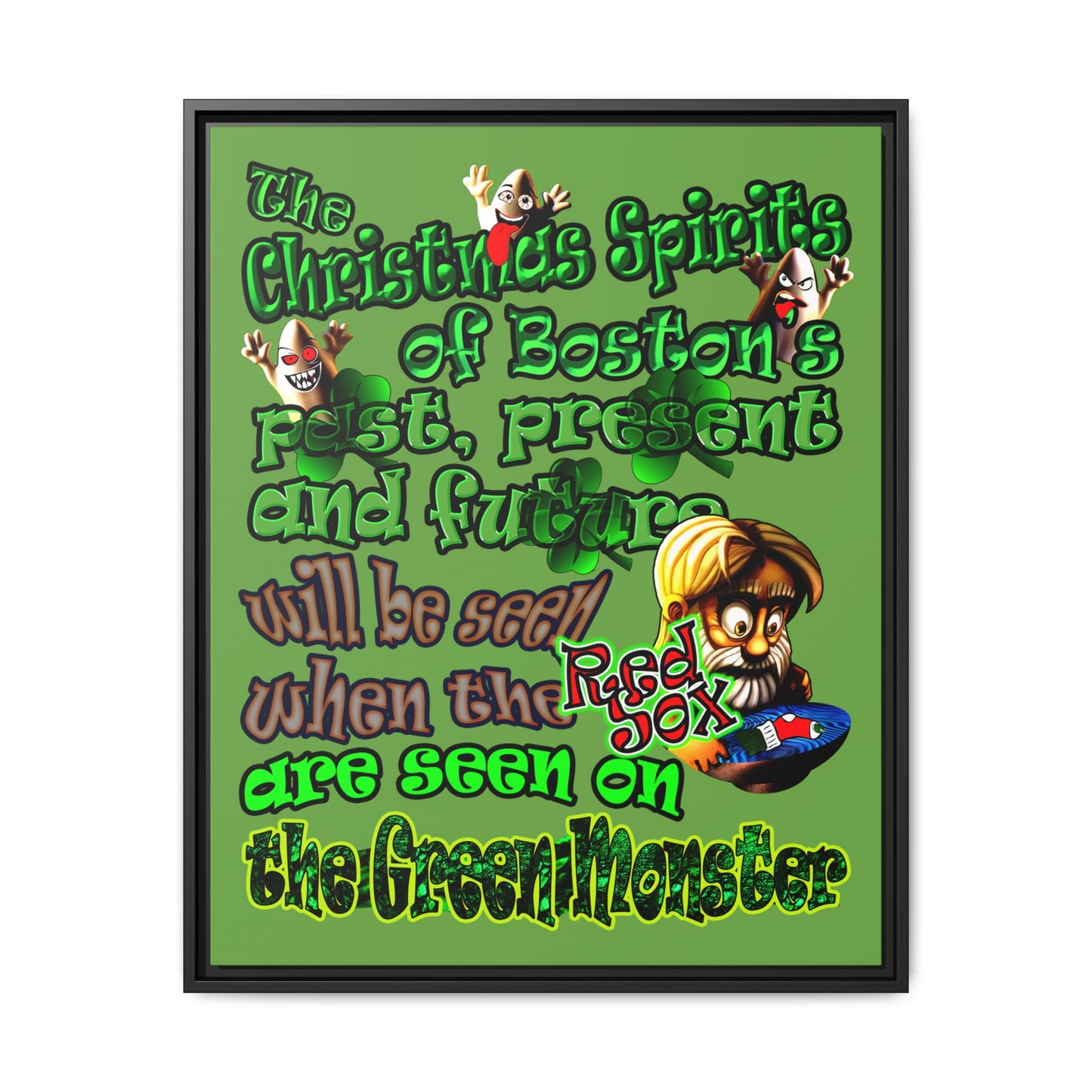 christmas spirits of boston - framed canvas art (green)