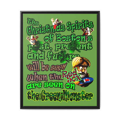 christmas spirits of boston - framed canvas art (green)