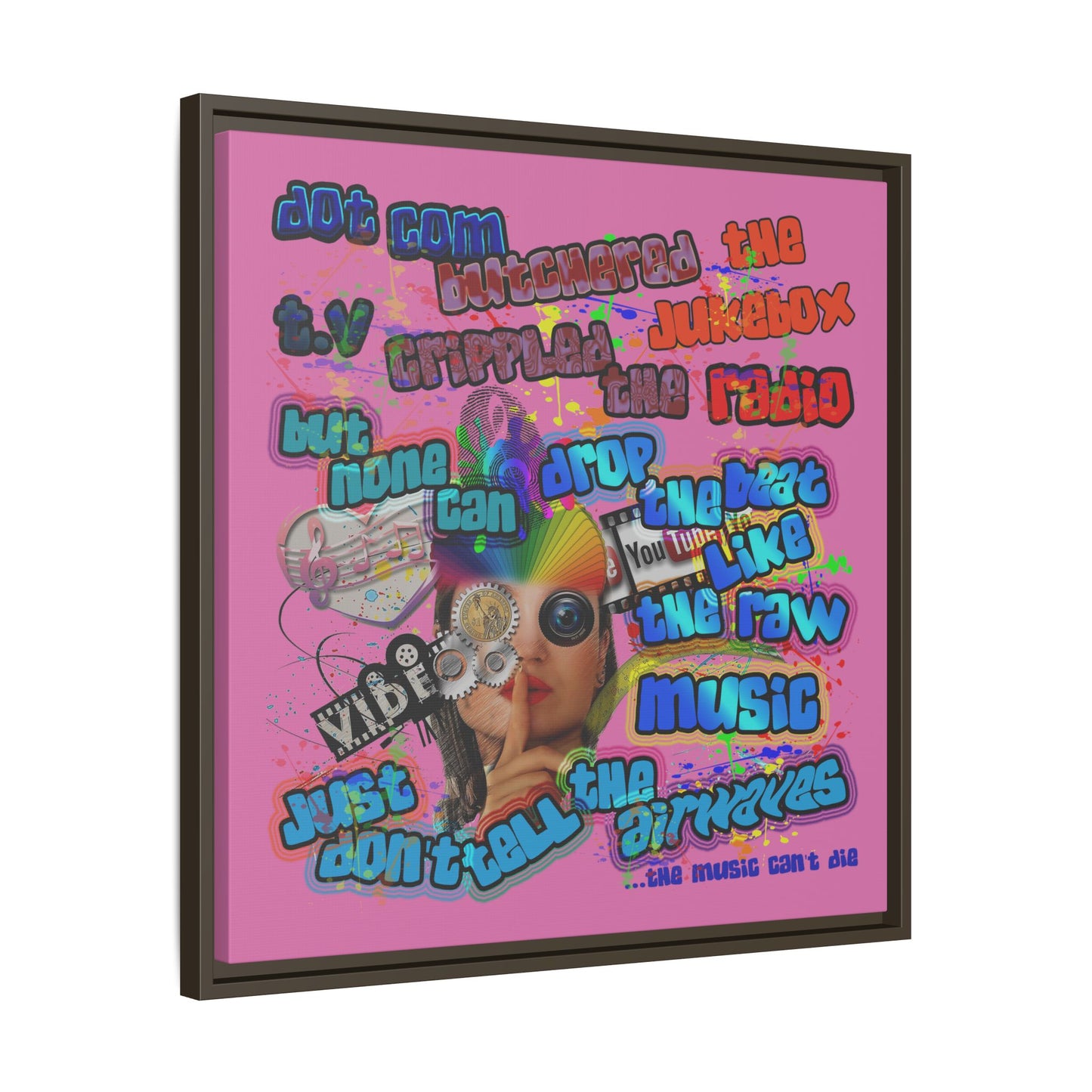 drop the beat - framed canvas art (light pink)