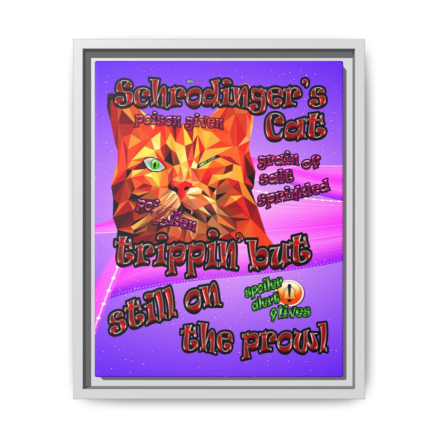 schrodinger's cat - framed canvas art (purple-pink wave)