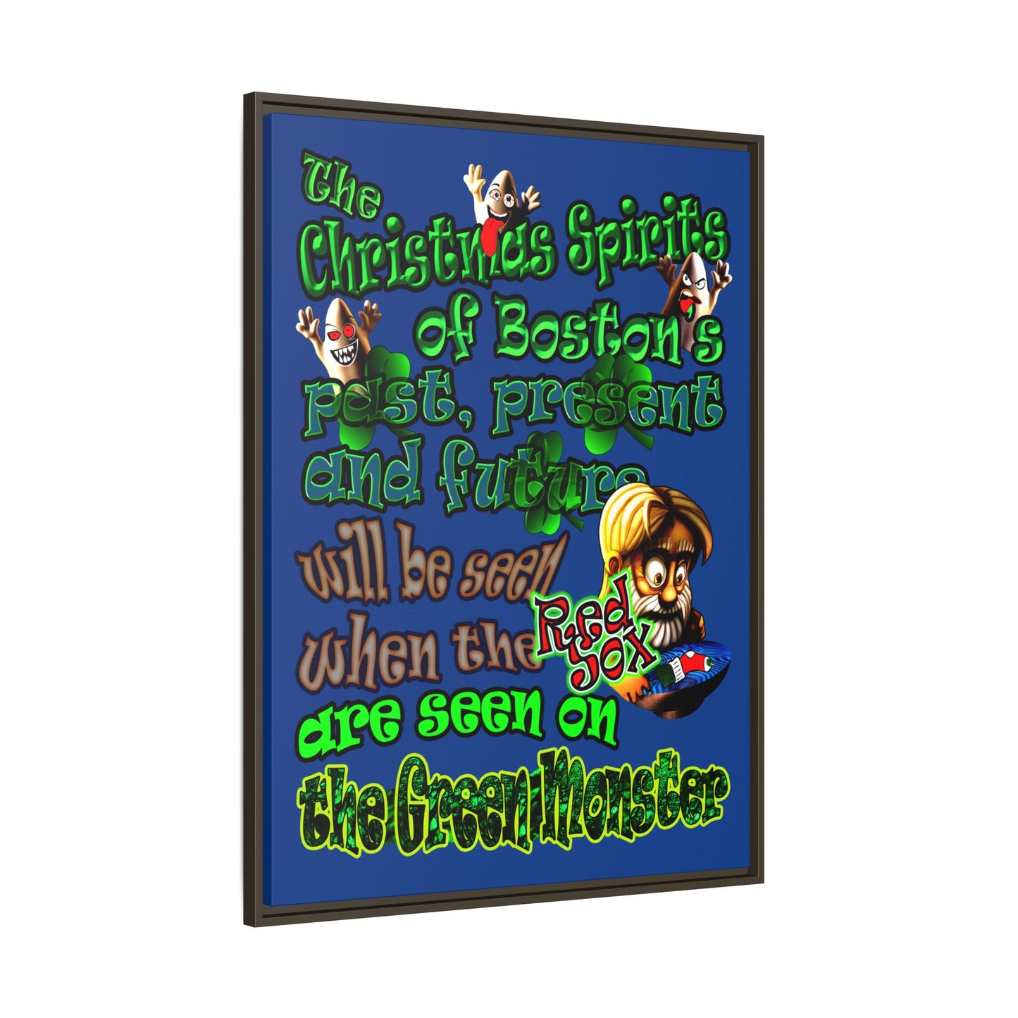 christmas spirits of boston - framed canvas art (dark blue)
