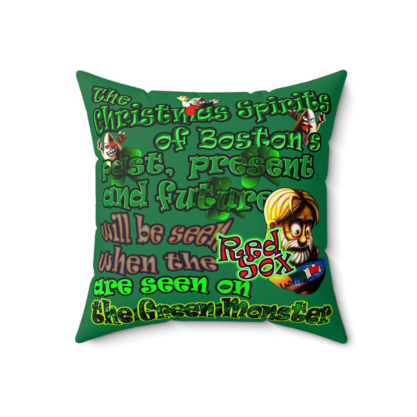christmas spirits of boston - Faux Suede Square Pillow - (dark green)