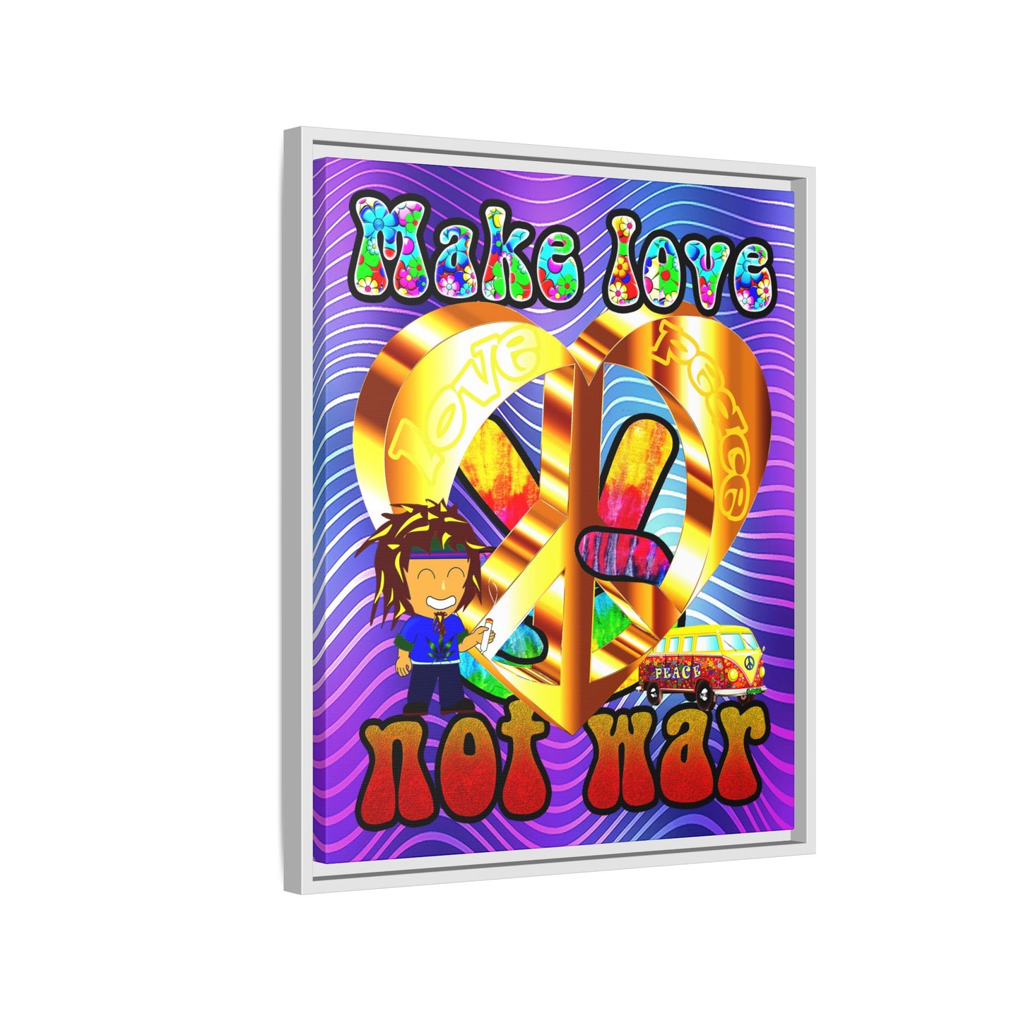love peace - framed canvas art (purple wave)