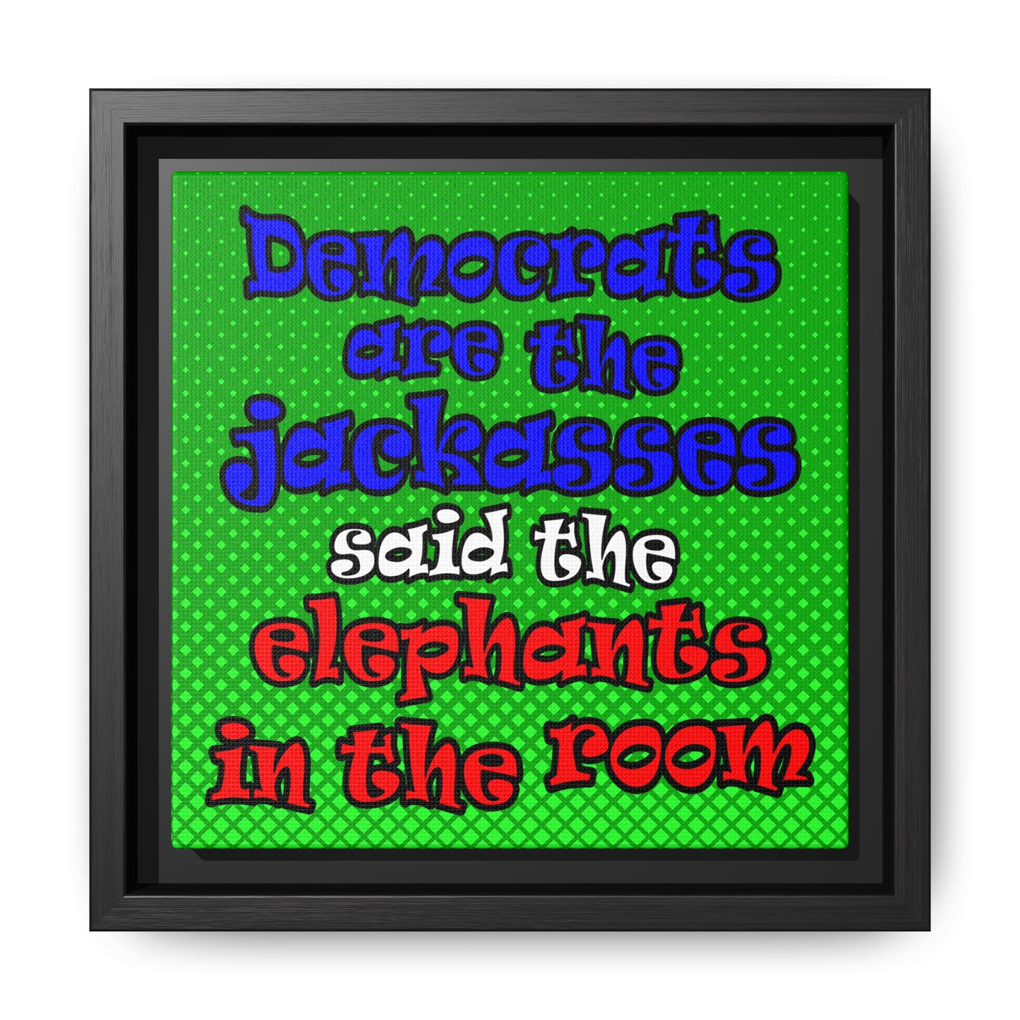 donkeys and elephants - framed canvas art (logo green)