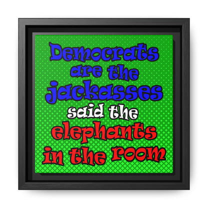 donkeys and elephants - framed canvas art (logo green)