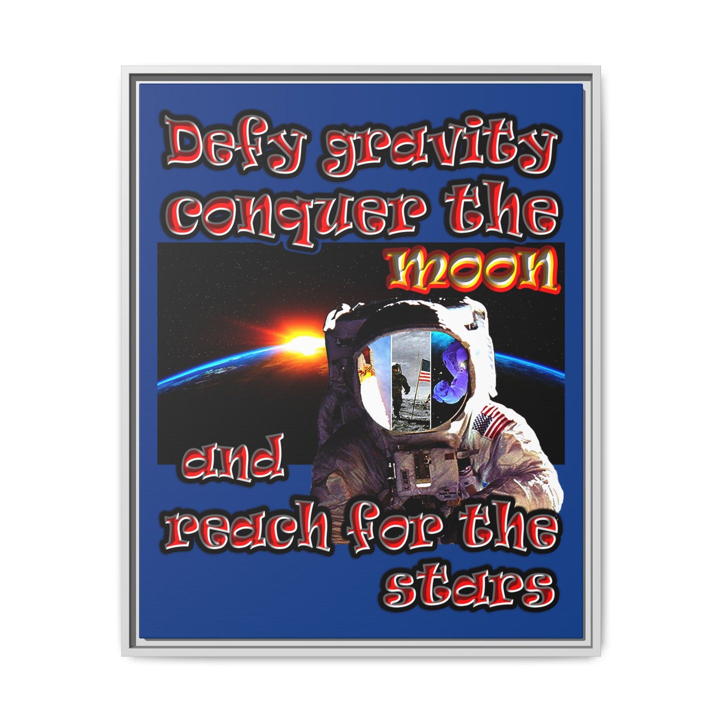 defy conquer reach - framed canvas art (dark blue)