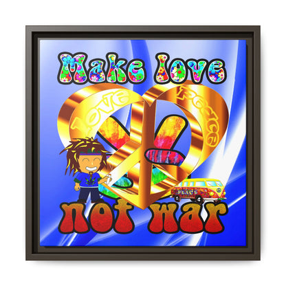 love peace - framed canvas art (blue-white wave)