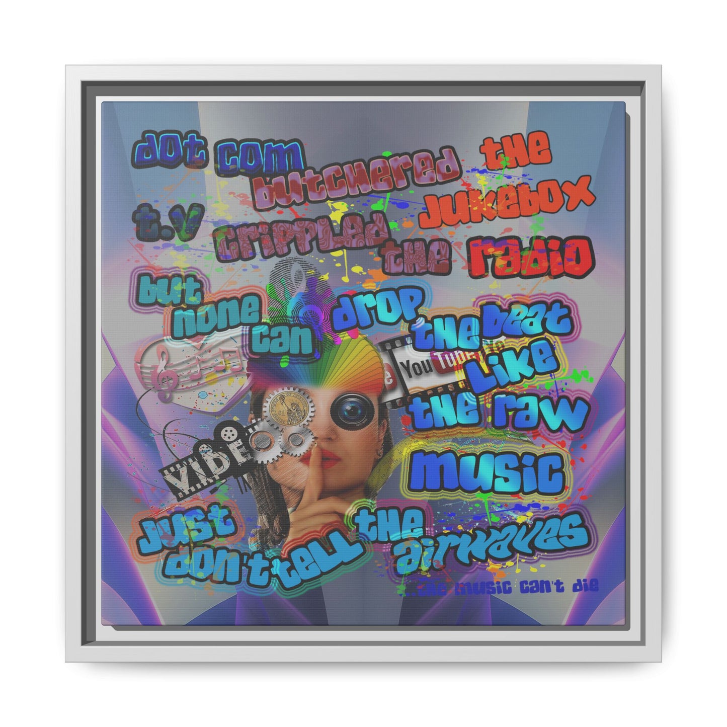 drop the beat - framed canvas art (grey-pink wave)