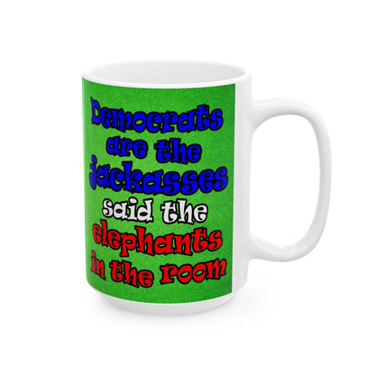 donkeys and elephants - White Mug (green turf)