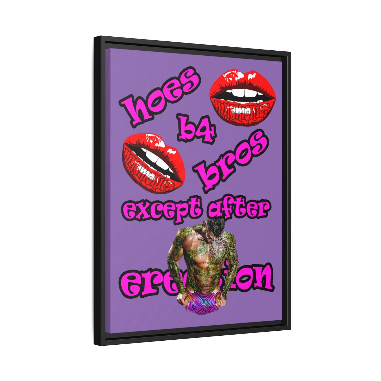 hoes b4 bros - framed canvas art (light purple)