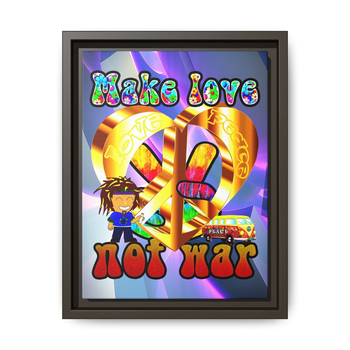 love peace - framed canvas art (grey-pink wave)