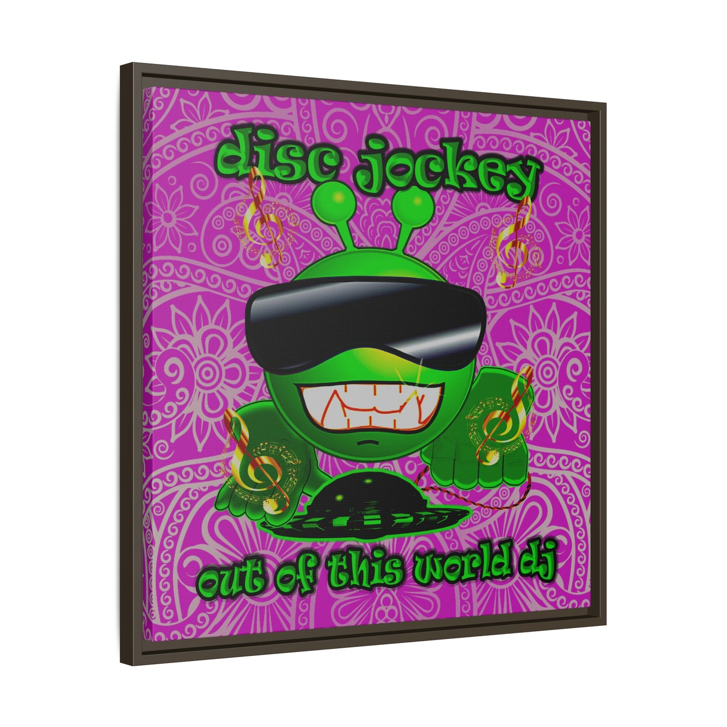 disc jockey - framed canvas art (pink swirl)