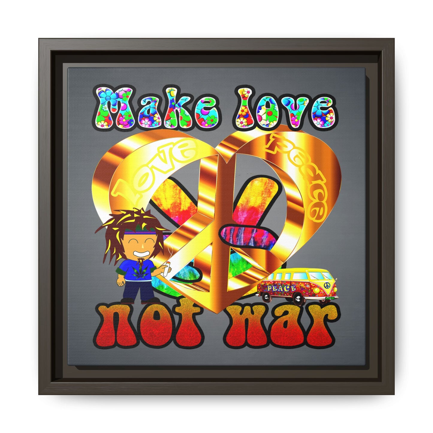 love peace - framed canvas art (grey-light grey)