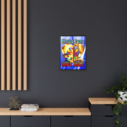 love peace - framed canvas art (blue-white wave)