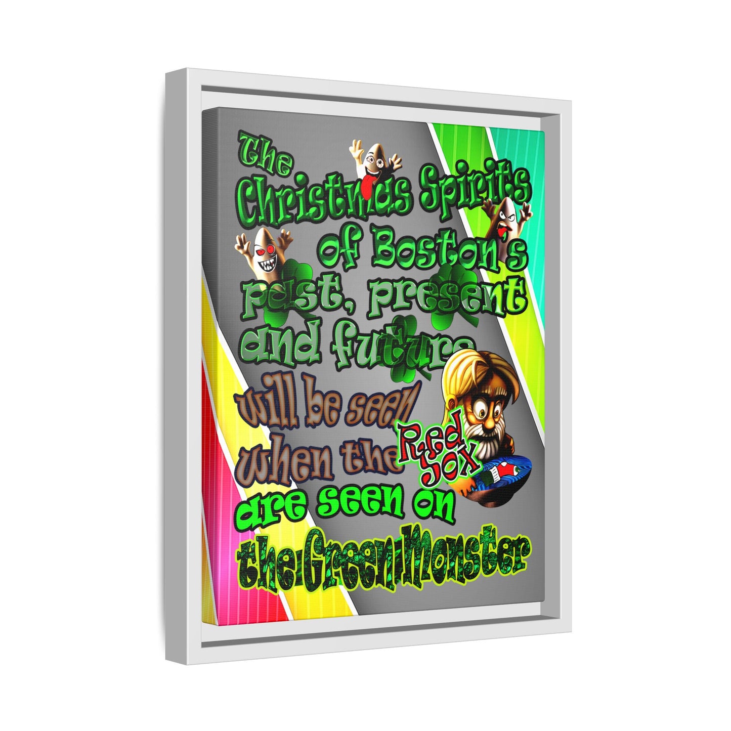 christmas spirits of boston - framed canvas art (rainbow split)