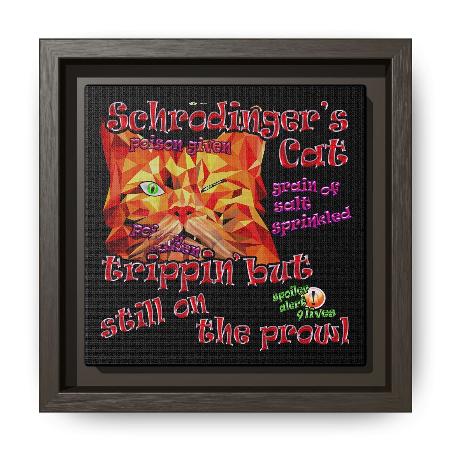 schrodinger's cat - framed canvas art (black)