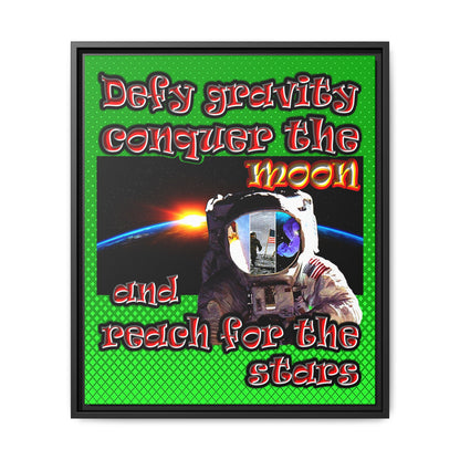 defy conquer reach - framed canvas art (logo green)