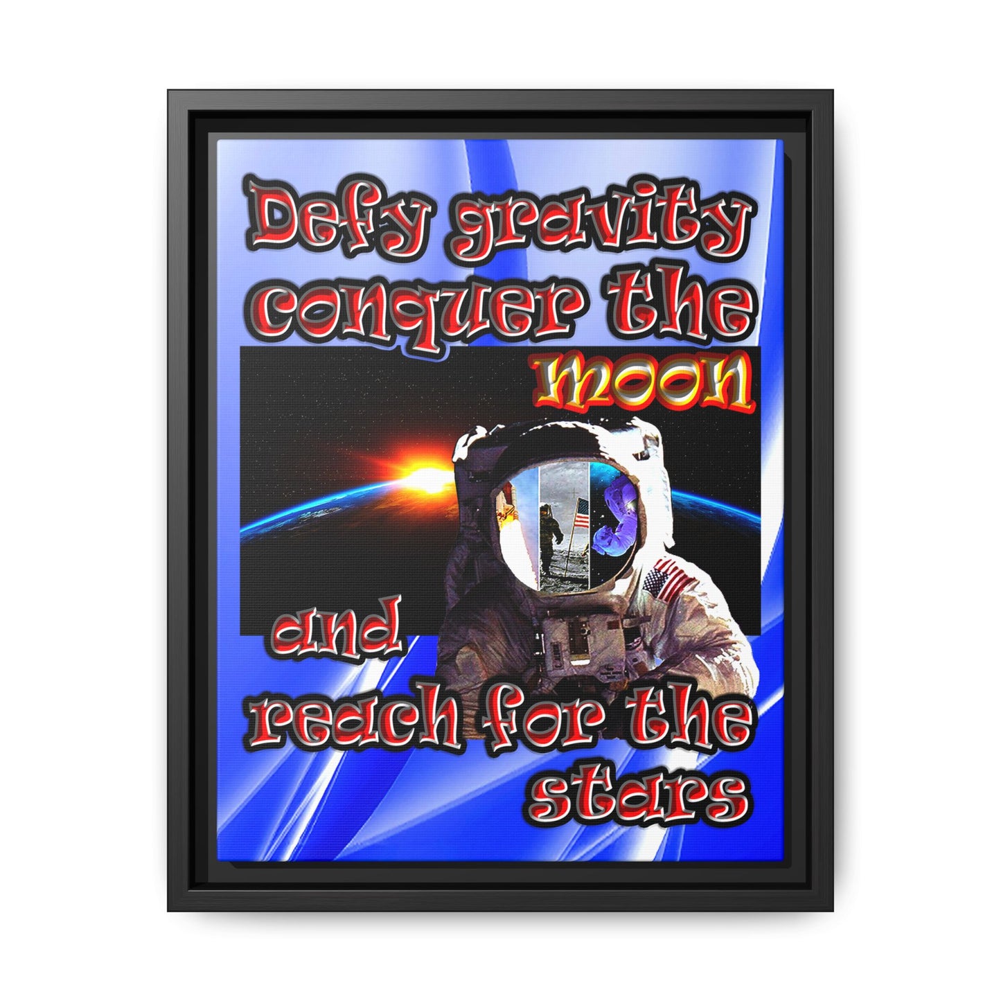 defy conquer reach - framed canvas art (blue-white wave)