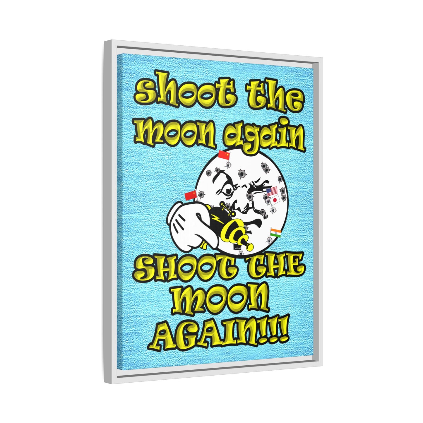 shoot the moon again - framed canvas art (faded blue)