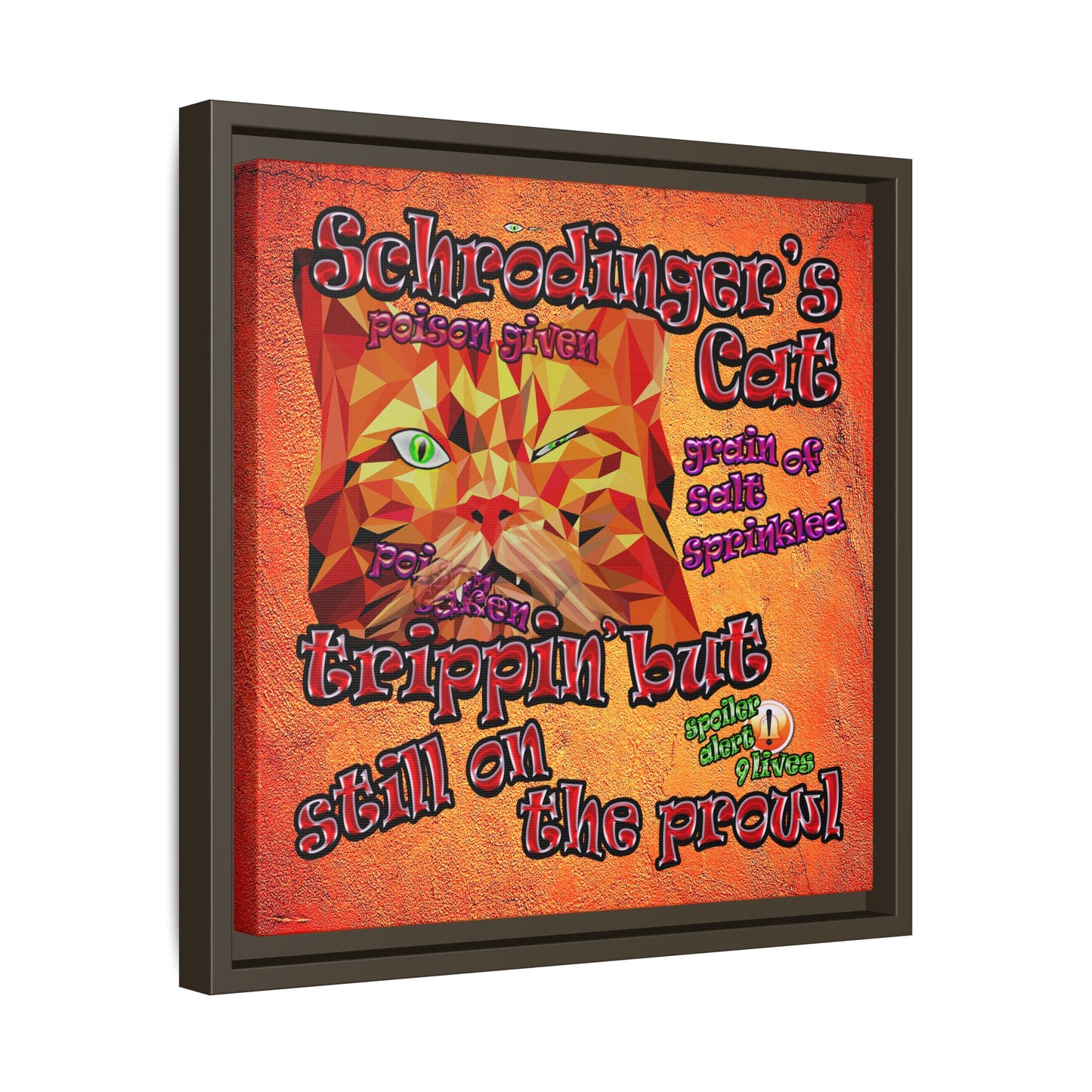 schrodinger's cat - framed canvas art (burnt orange)