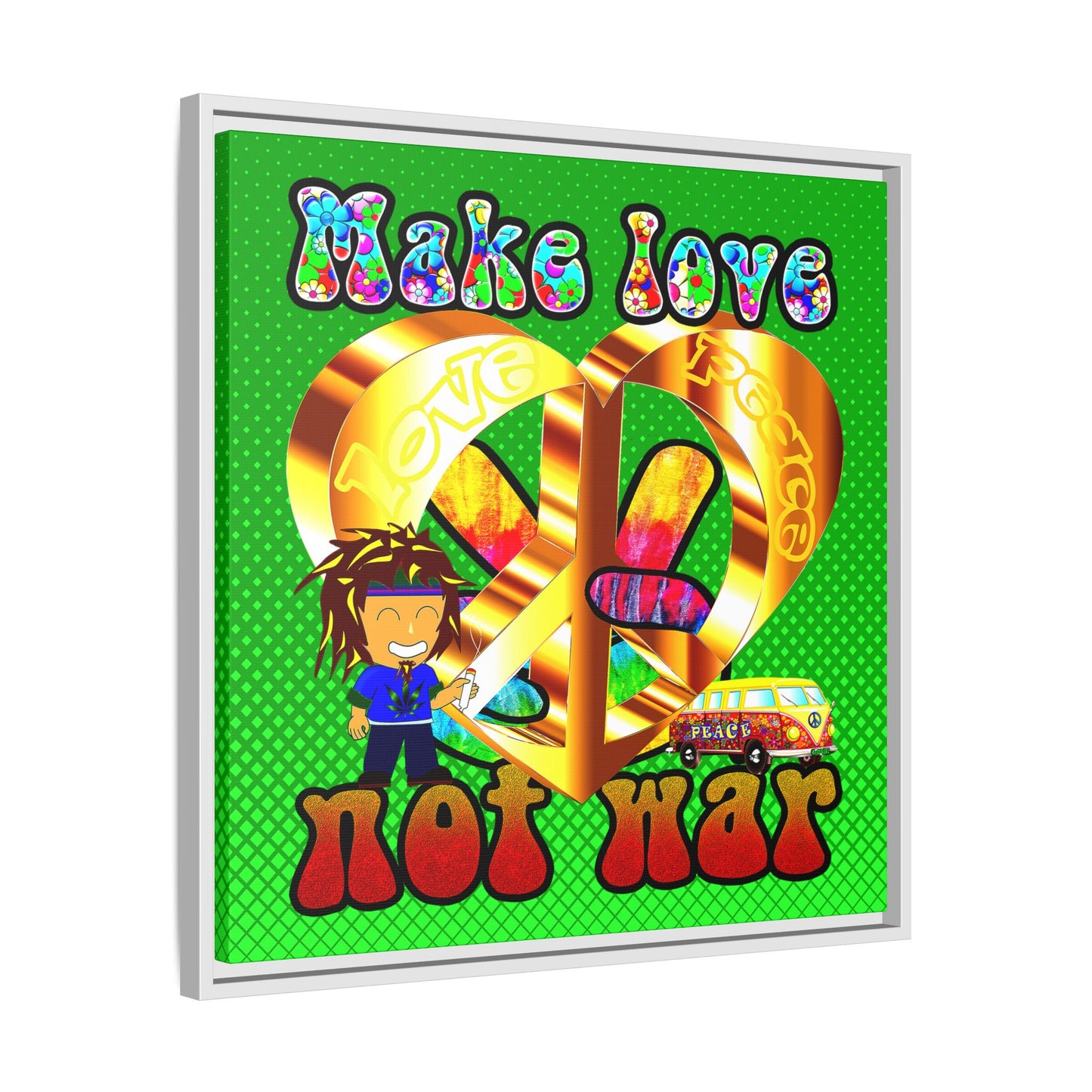 love peace - framed canvas art (logo green)